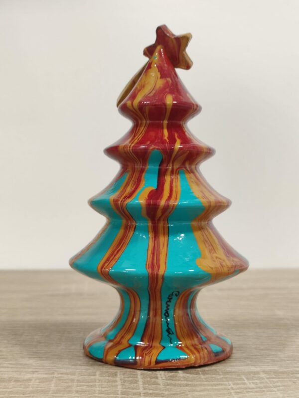 Albero di Natale Colato in Ceramica Artigianale decorato a Mano - 15 cm - Multicolor sul Giallo