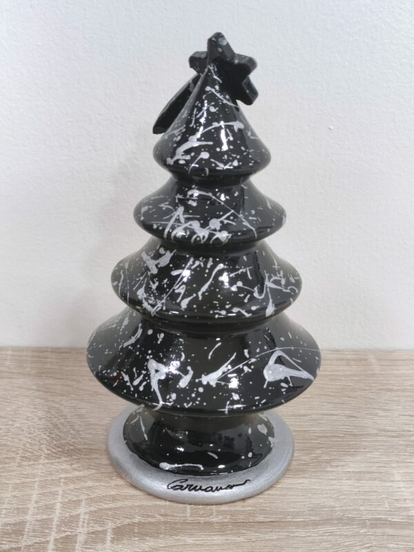 Albero di Natale in Ceramica Artigianale decorato a Mano - 16 cm - Nero e Argento (2)