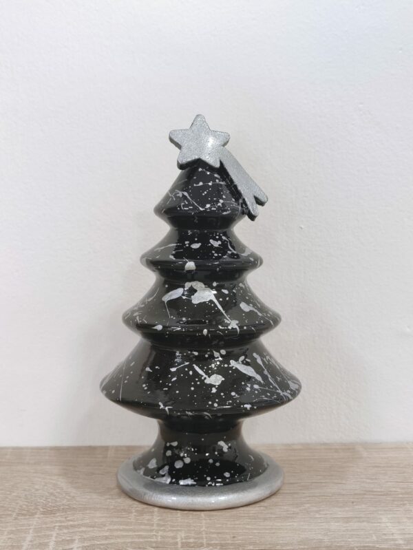 Albero di Natale in Ceramica Artigianale decorato a Mano - 16 cm - Nero e Argento