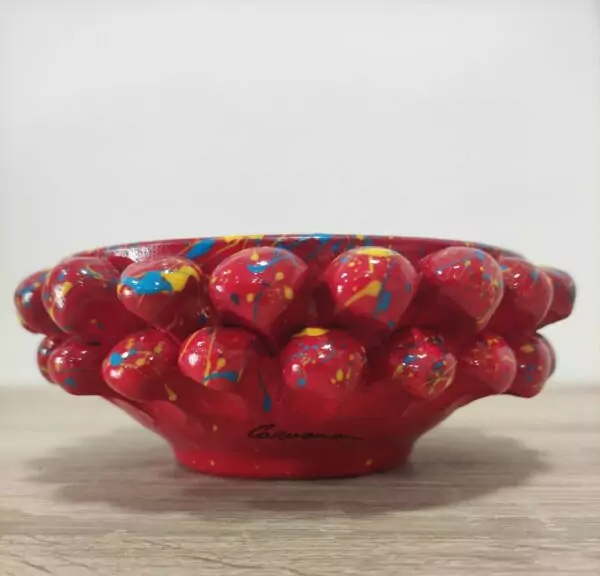 Ciotola Pigna in Ceramica Siciliana Artigianale - Pittura a Freddo - 6 cm - 12 cm - Rosso Giallo e Blu