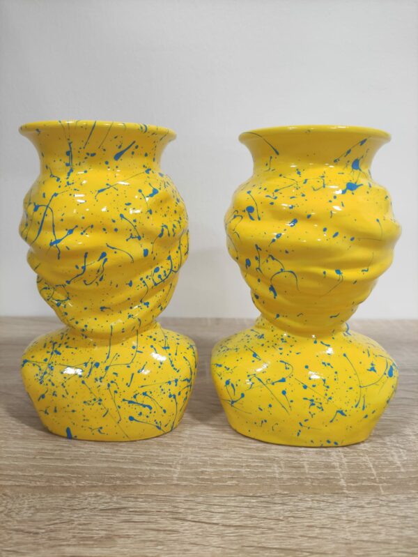 Coppia Teste di Moro in Ceramica Siciliana Artigianale - Pittura a Freddo - 16 cm - Giallo e Turchese (3)