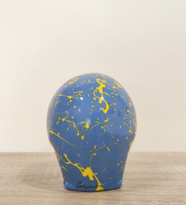 Elefantino con Proboscide Giù in Ceramica Siciliana Artigianale - Pittura a Freddo - 12 cm - Azzurro e Giallo (3)