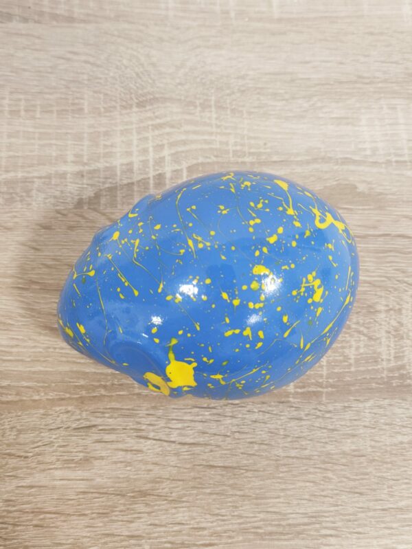 Elefantino con Proboscide Giù in Ceramica Siciliana Artigianale - Pittura a Freddo - 12 cm - Azzurro e Giallo (4)