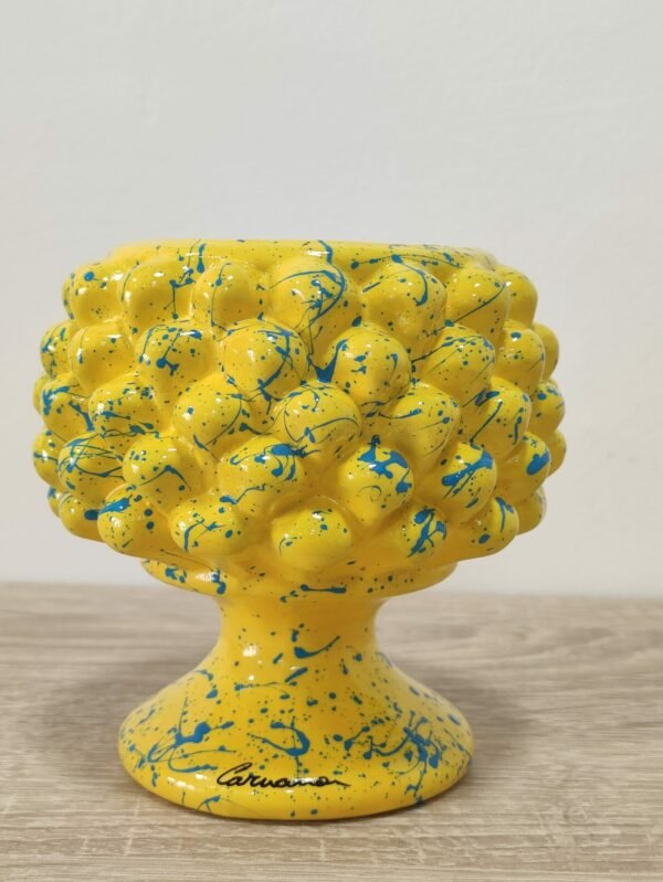 Mezza Pigna in Ceramica Siciliana Artigianale - Pittura a Freddo - 11 cm - 8 cm - Colore Giallo e Turchese