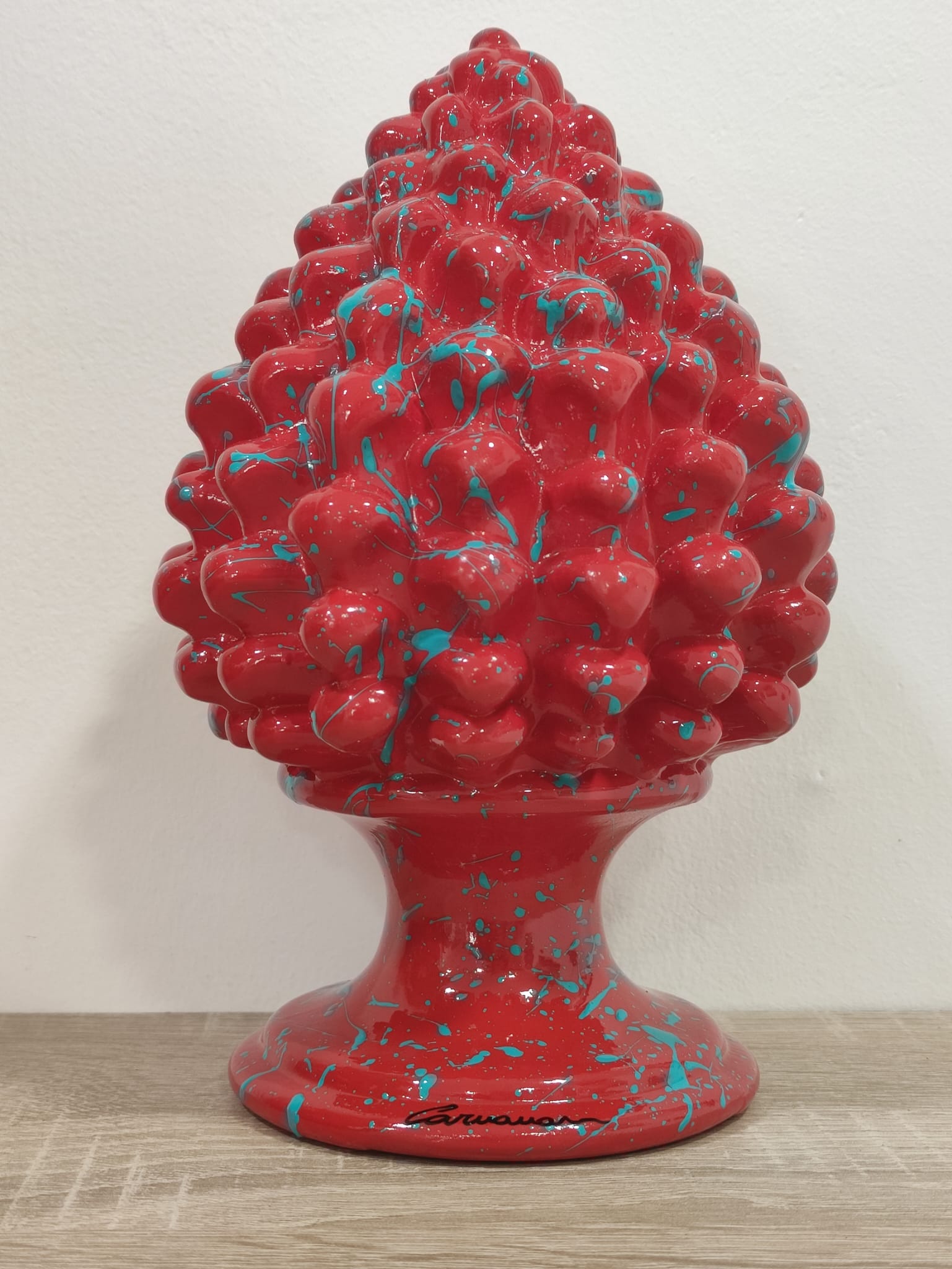 Pigna in Ceramica Siciliana - 8 cm - Rosso e Argento