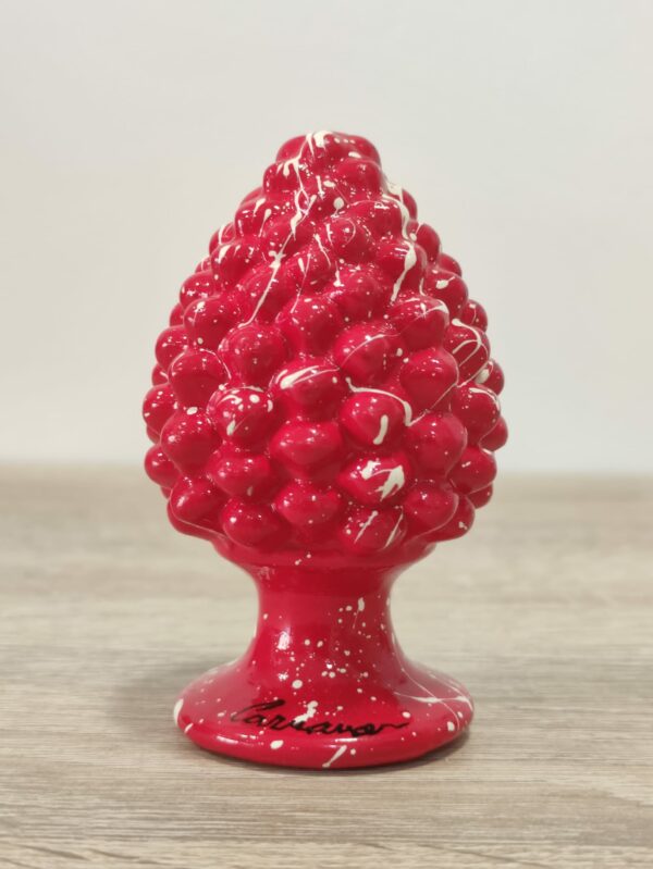 Pigna in Ceramica Siciliana Artigianale - Pittura a Freddo - 8 cm - Rosso e Bianco