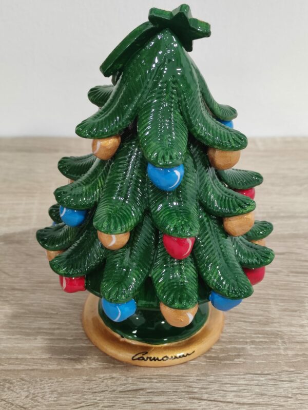 Albero di Natale in Ceramica con Foglie decorato a Mano - 16 cm - Verde Rosso Azzurro e Giallo (3)